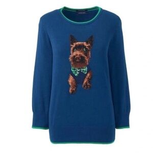 Lands' End Fine Gauge Harbor Blue Supima Cotton Dapper Dog Sweater, sz Large